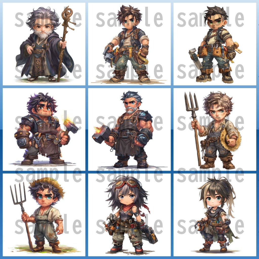 【96枚】デフォルメ RPG NPC立ち絵イラスト【著作権フリー素材】男女全身画像