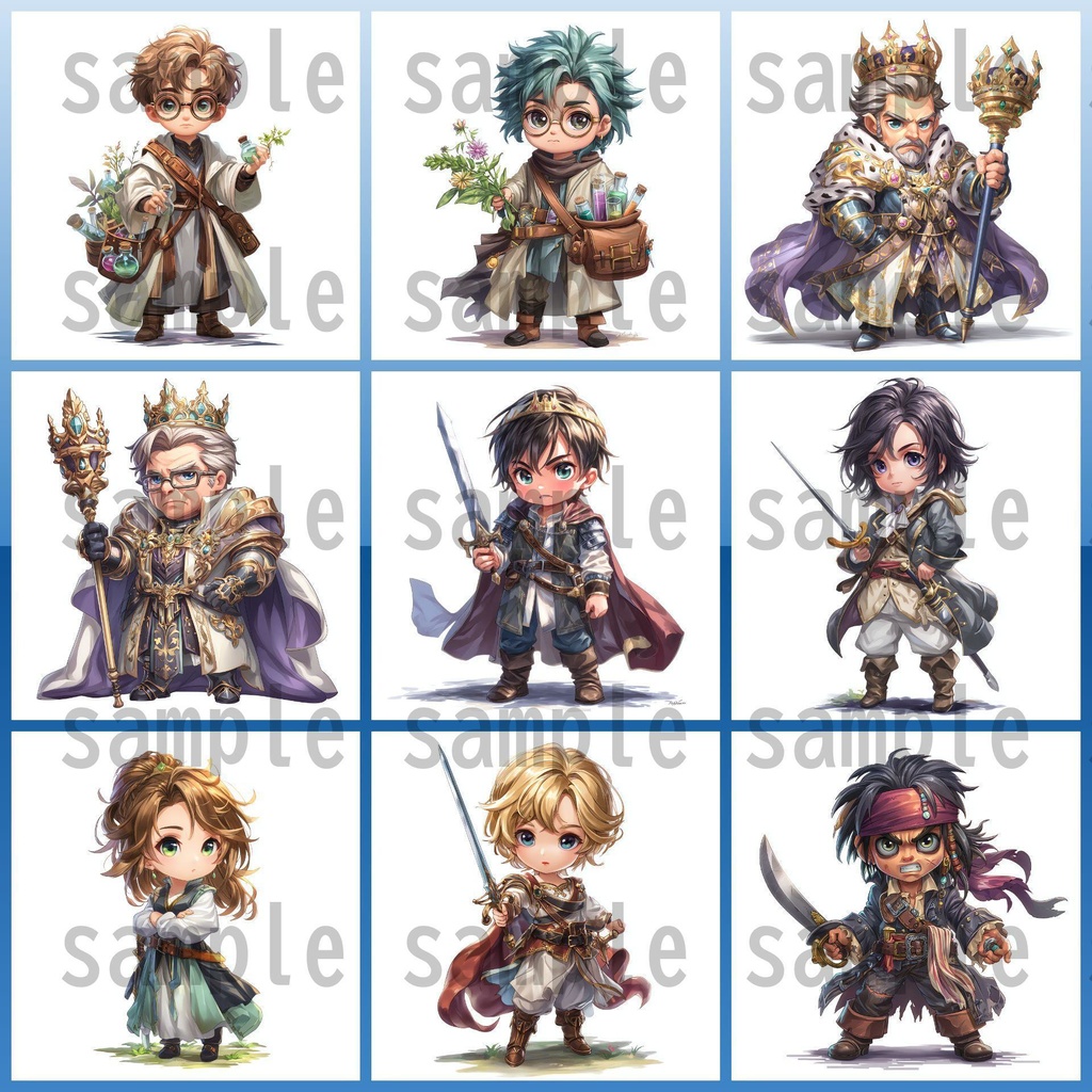 【96枚】デフォルメ RPG NPC立ち絵イラスト【著作権フリー素材】男女全身画像