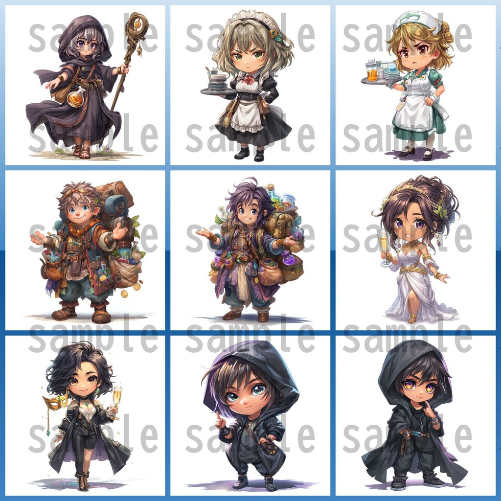 【96枚】デフォルメ RPG NPC立ち絵イラスト【著作権フリー素材】男女全身画像