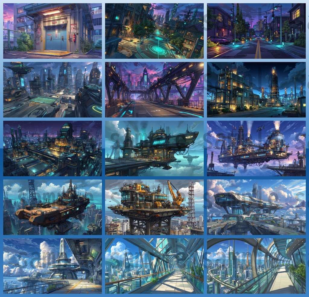 【182枚】SF・未来都市国家 背景イラスト【著作権フリー素材】スマートシティ風景画像