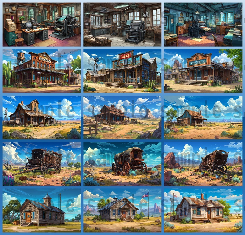 【279枚】アメリカ西部開拓時代 背景イラスト【著作権フリー素材/風景画】