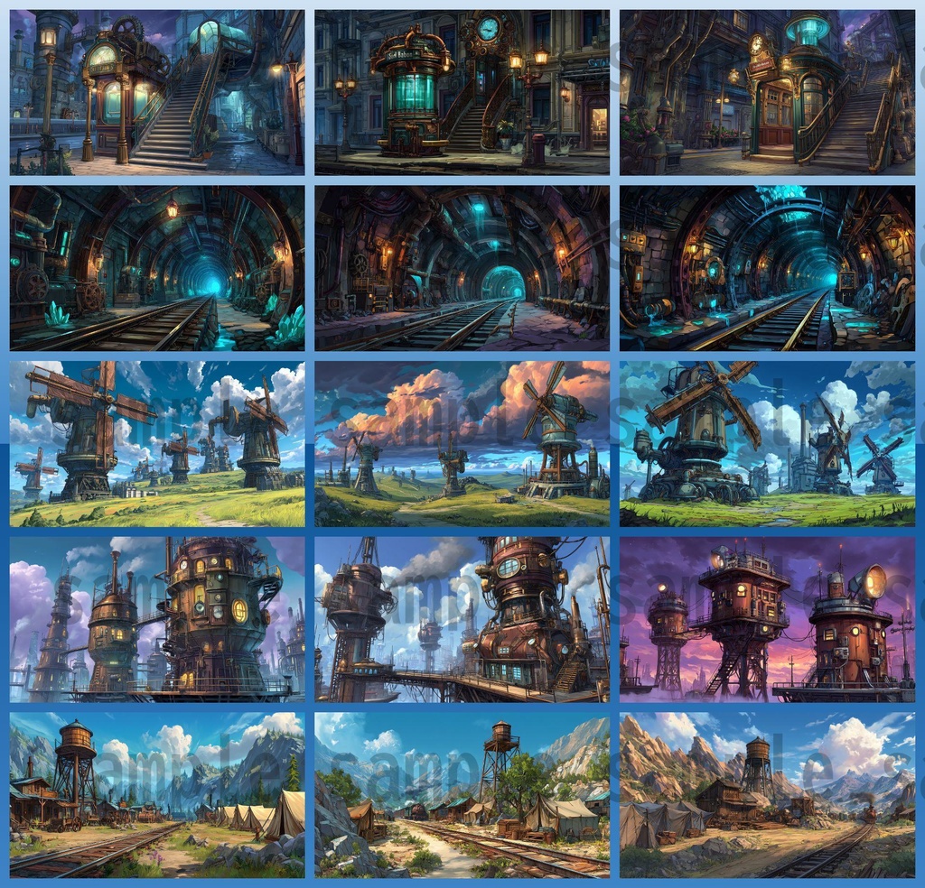 【282枚】スチームパンク ファンタジー風景イラスト【著作権フリー素材】