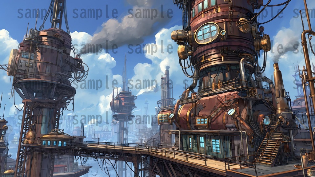 【282枚】スチームパンク ファンタジー風景イラスト【著作権フリー素材】