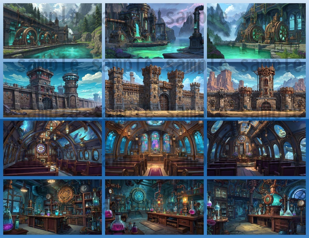 【282枚】スチームパンク ファンタジー風景イラスト【著作権フリー素材】