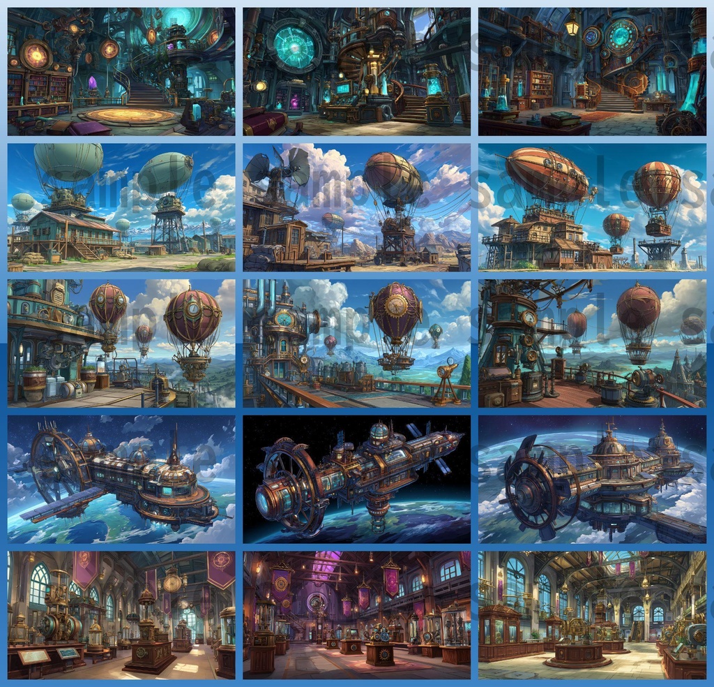 【282枚】スチームパンク ファンタジー風景イラスト【著作権フリー素材】