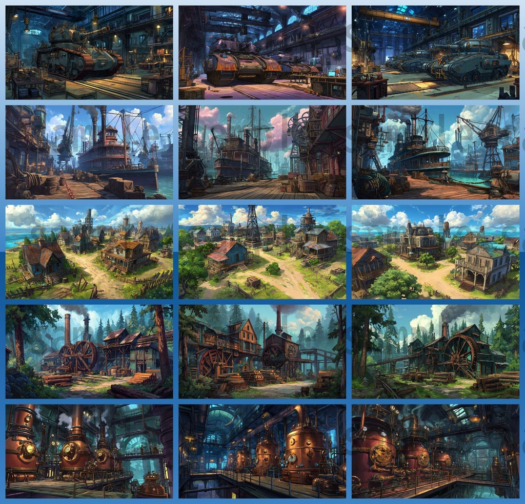 【282枚】スチームパンク ファンタジー風景イラスト【著作権フリー素材】