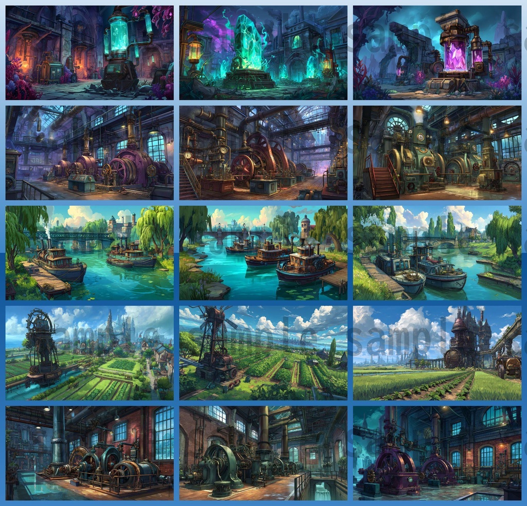 【282枚】スチームパンク ファンタジー風景イラスト【著作権フリー素材】
