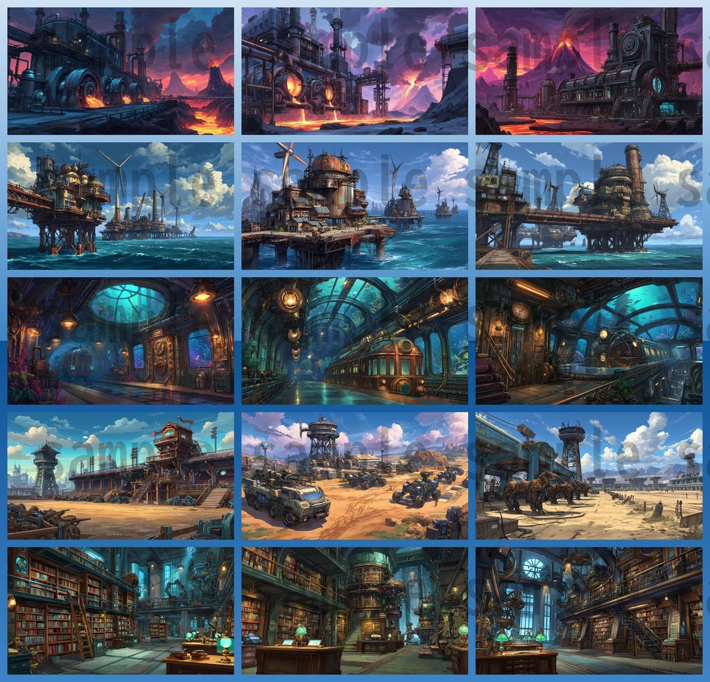 【282枚】スチームパンク ファンタジー風景イラスト【著作権フリー素材】