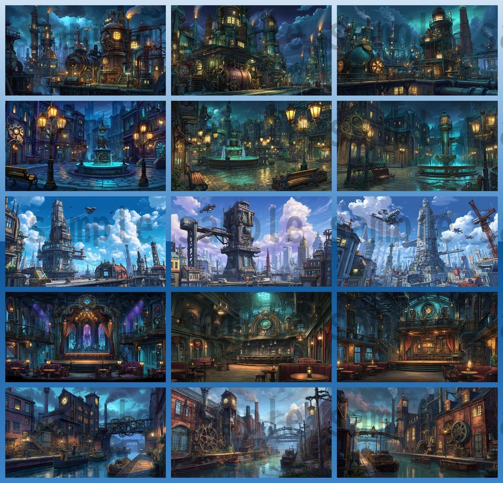 【282枚】スチームパンク ファンタジー風景イラスト【著作権フリー素材】
