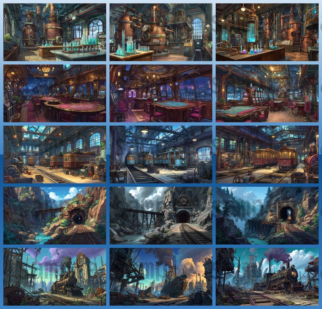 【282枚】スチームパンク ファンタジー風景イラスト【著作権フリー素材】
