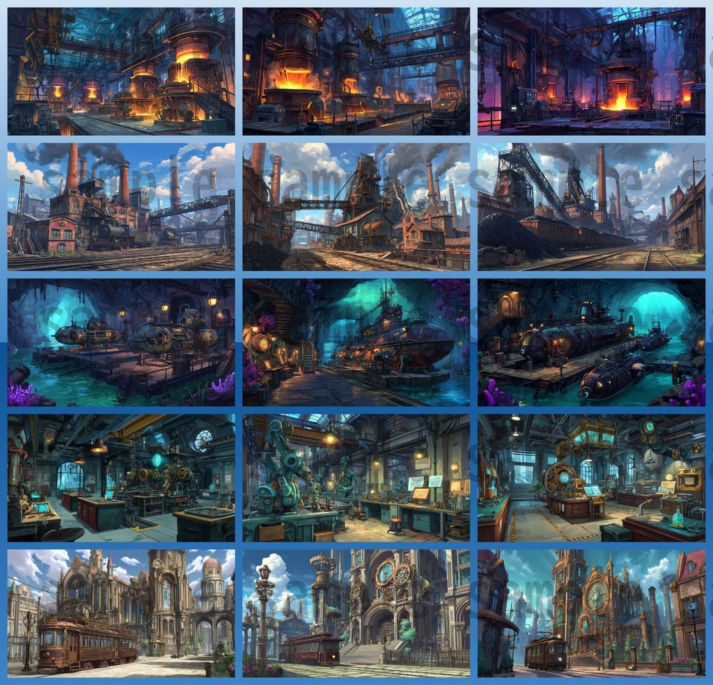 【282枚】スチームパンク ファンタジー風景イラスト【著作権フリー素材】