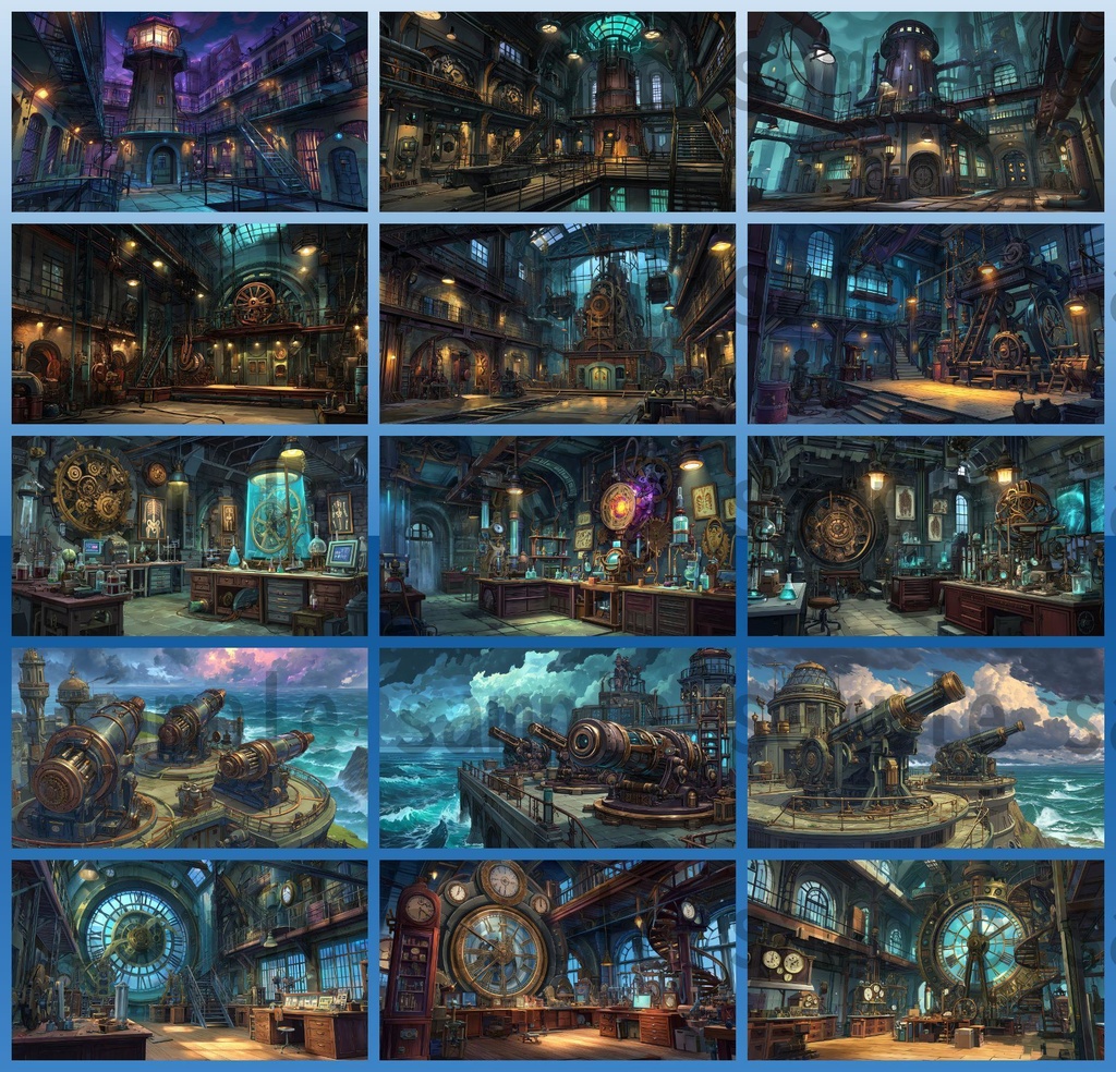 【282枚】スチームパンク ファンタジー風景イラスト【著作権フリー素材】