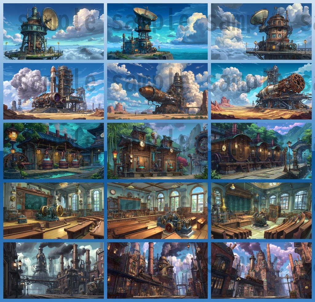 【282枚】スチームパンク ファンタジー風景イラスト【著作権フリー素材】