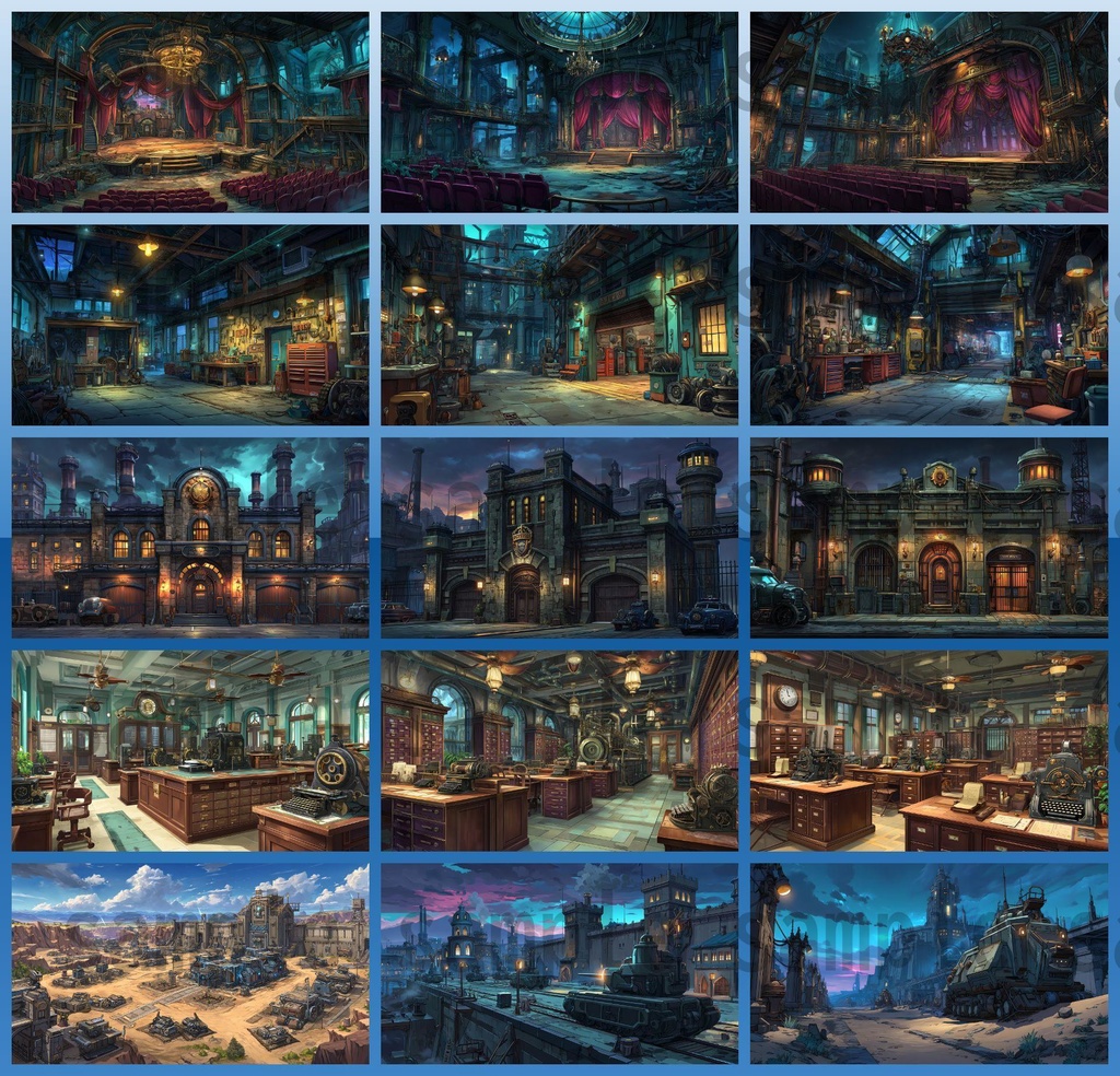 【282枚】スチームパンク ファンタジー風景イラスト【著作権フリー素材】