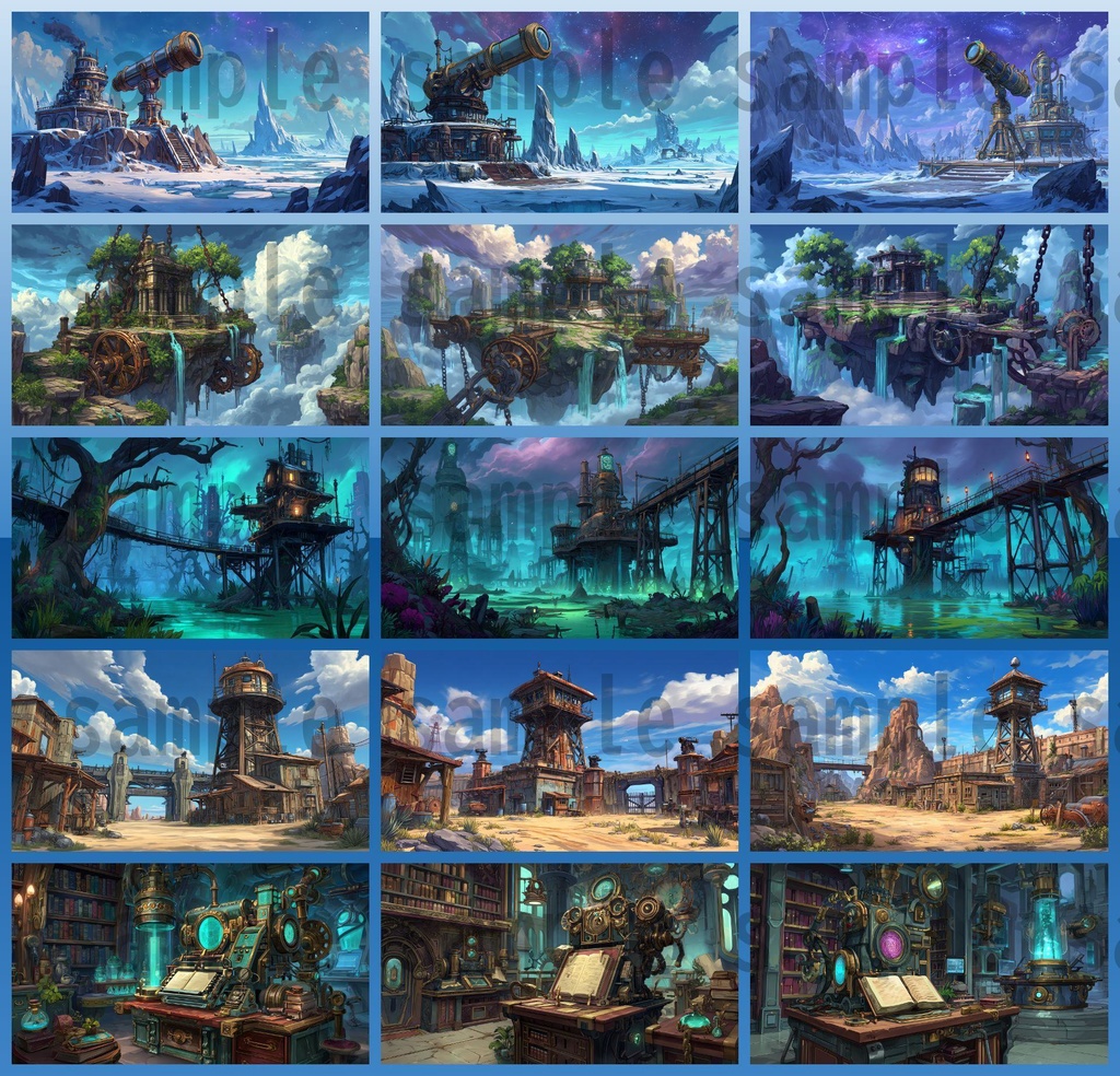 【282枚】スチームパンク ファンタジー風景イラスト【著作権フリー素材】