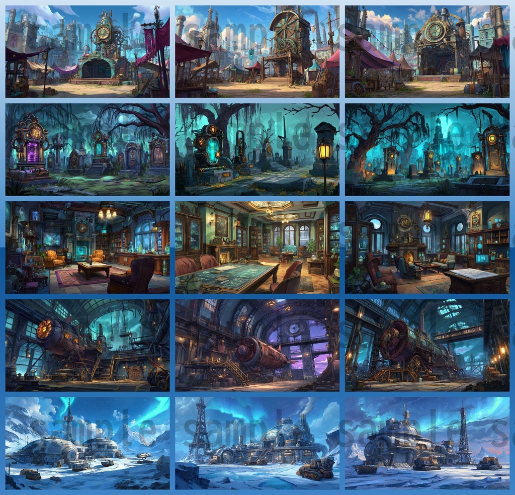 【282枚】スチームパンク ファンタジー風景イラスト【著作権フリー素材】