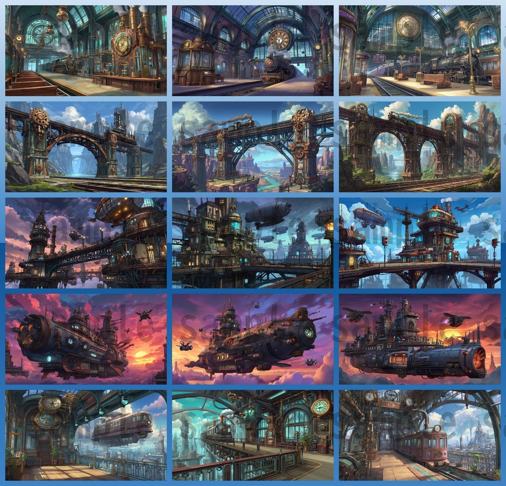 【282枚】スチームパンク ファンタジー風景イラスト【著作権フリー素材】