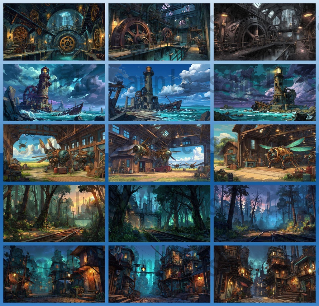 【282枚】スチームパンク ファンタジー風景イラスト【著作権フリー素材】