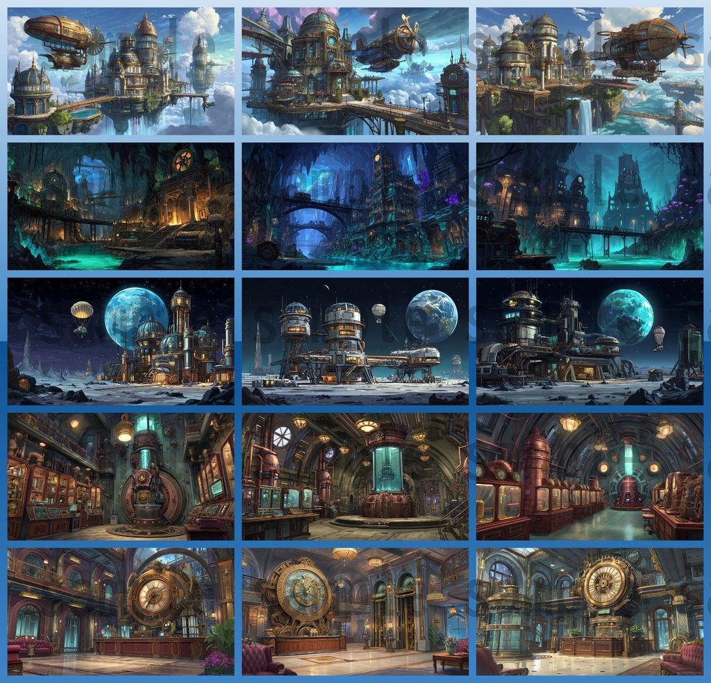 【282枚】スチームパンク ファンタジー風景イラスト【著作権フリー素材】