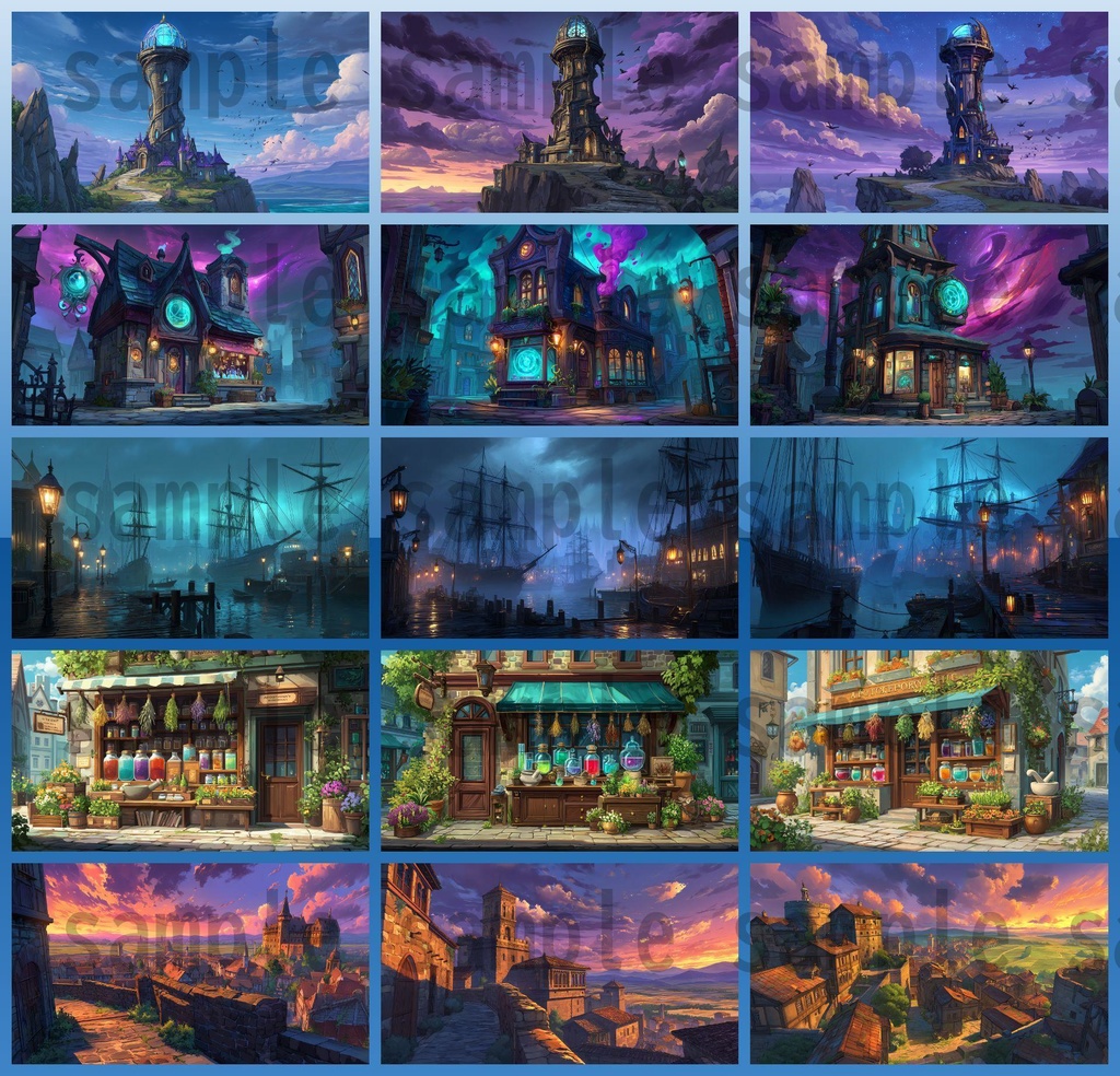 【282枚】ファンタジーRPGの街中の風景・背景イラスト【著作権フリー素材】