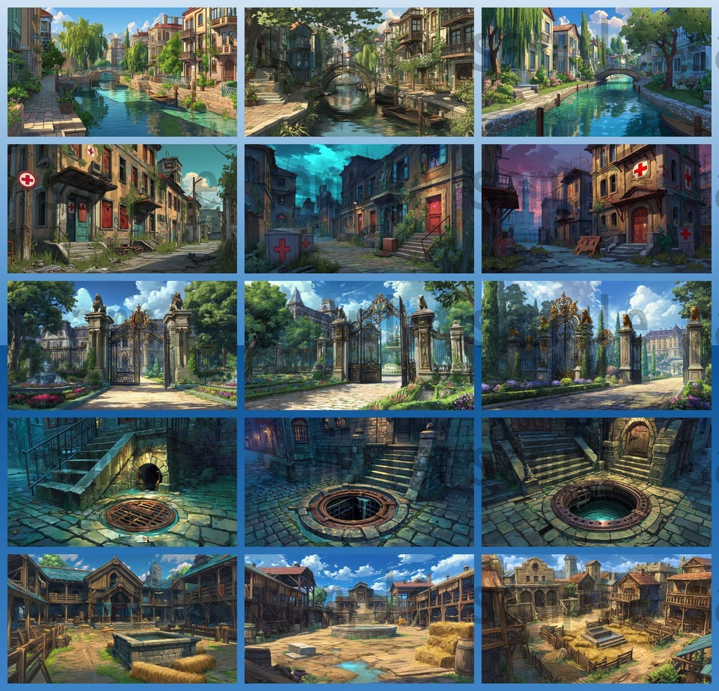 【282枚】ファンタジーRPGの街中の風景・背景イラスト【著作権フリー素材】