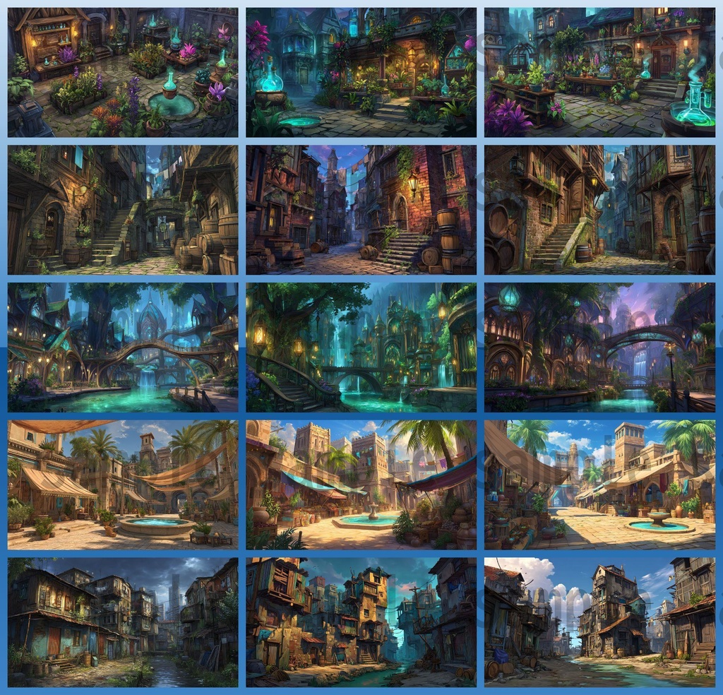 【282枚】ファンタジーRPGの街中の風景・背景イラスト【著作権フリー素材】