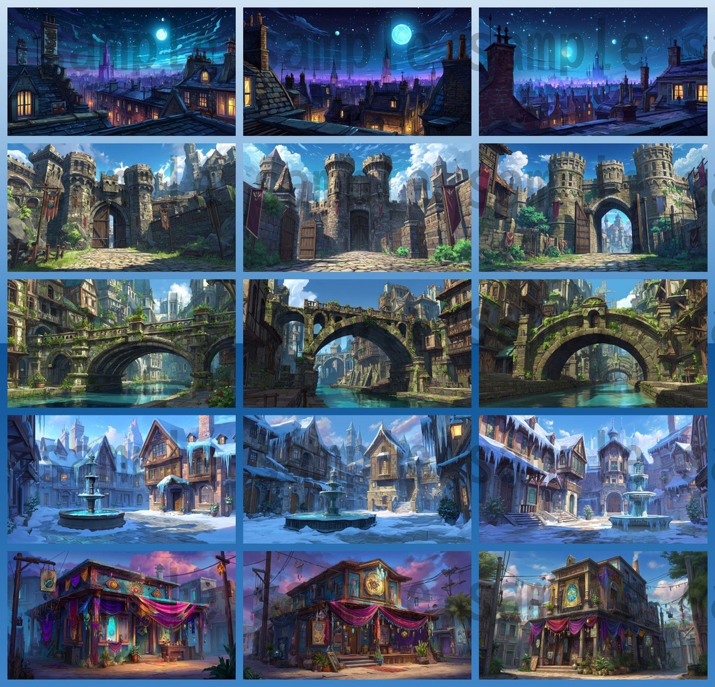 【282枚】ファンタジーRPGの街中の風景・背景イラスト【著作権フリー素材】