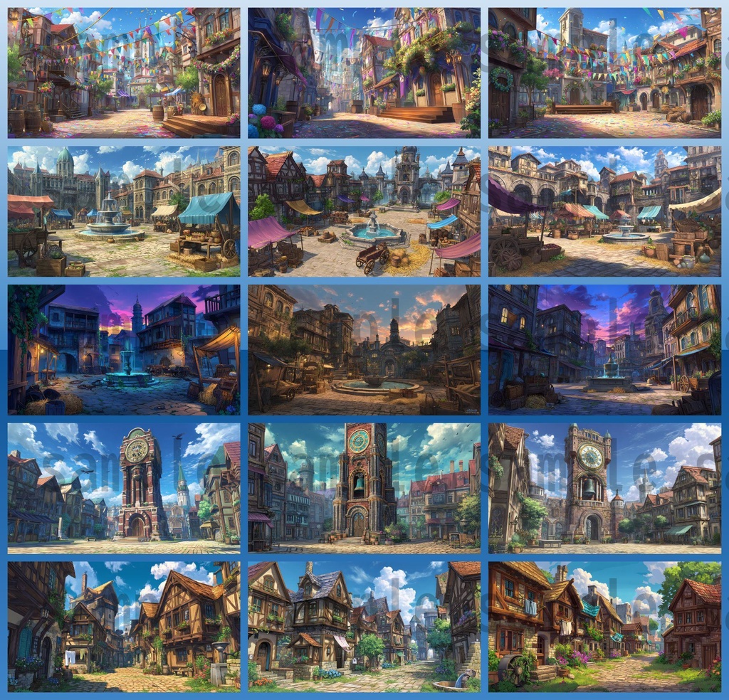 【282枚】ファンタジーRPGの街中の風景・背景イラスト【著作権フリー素材】