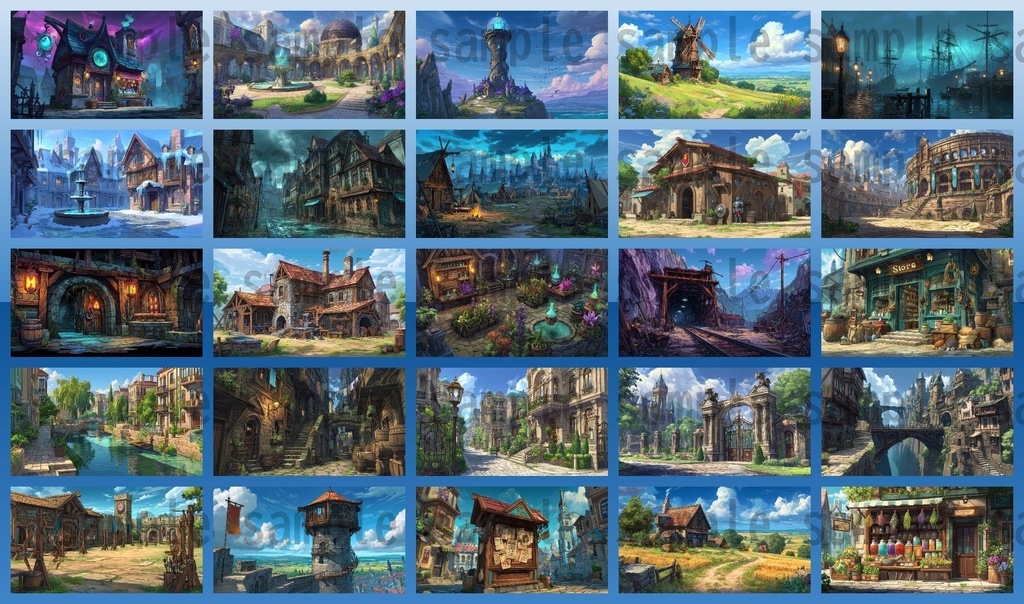 【282枚】ファンタジーRPGの街中の風景・背景イラスト【著作権フリー素材】