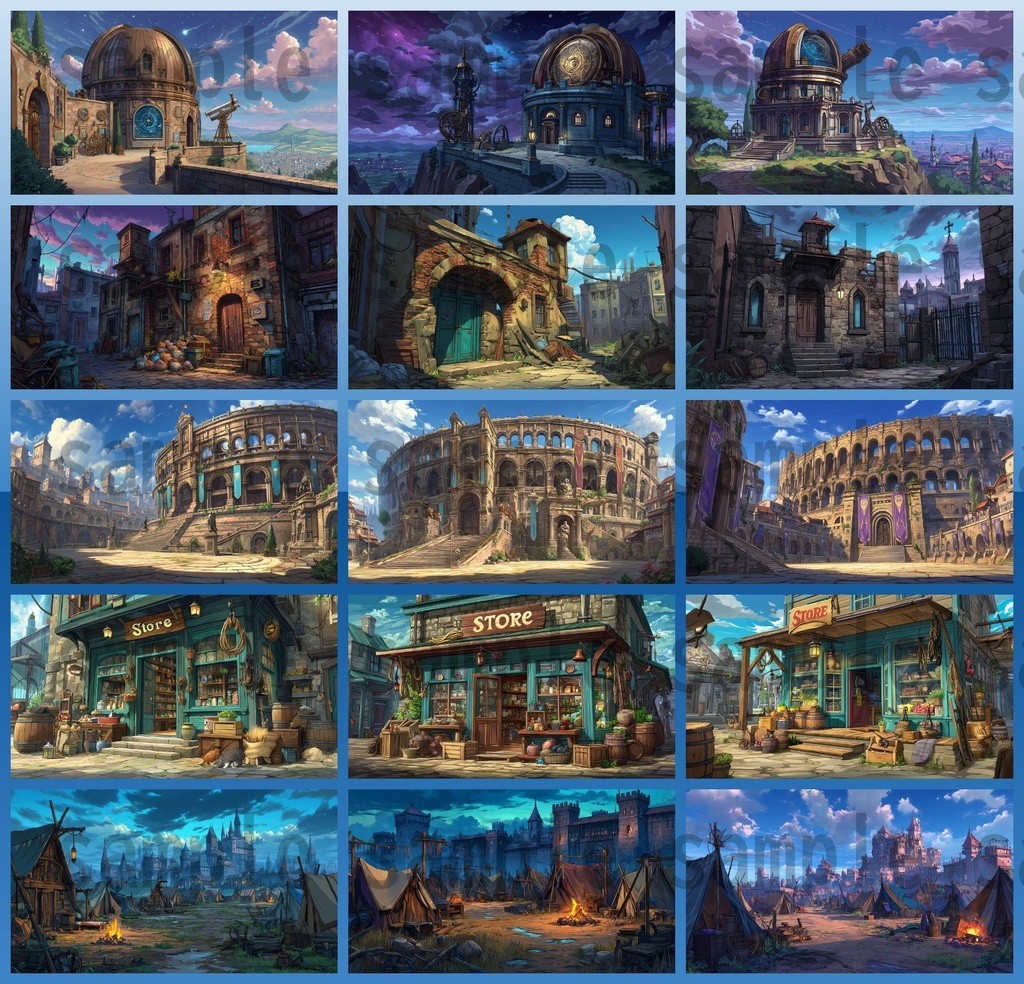 【282枚】ファンタジーRPGの街中の風景・背景イラスト【著作権フリー素材】