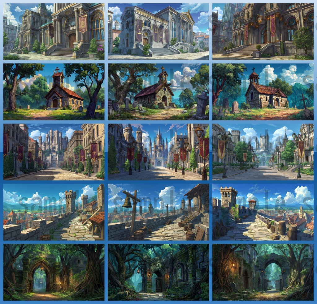 【282枚】ファンタジーRPGの街中の風景・背景イラスト【著作権フリー素材】