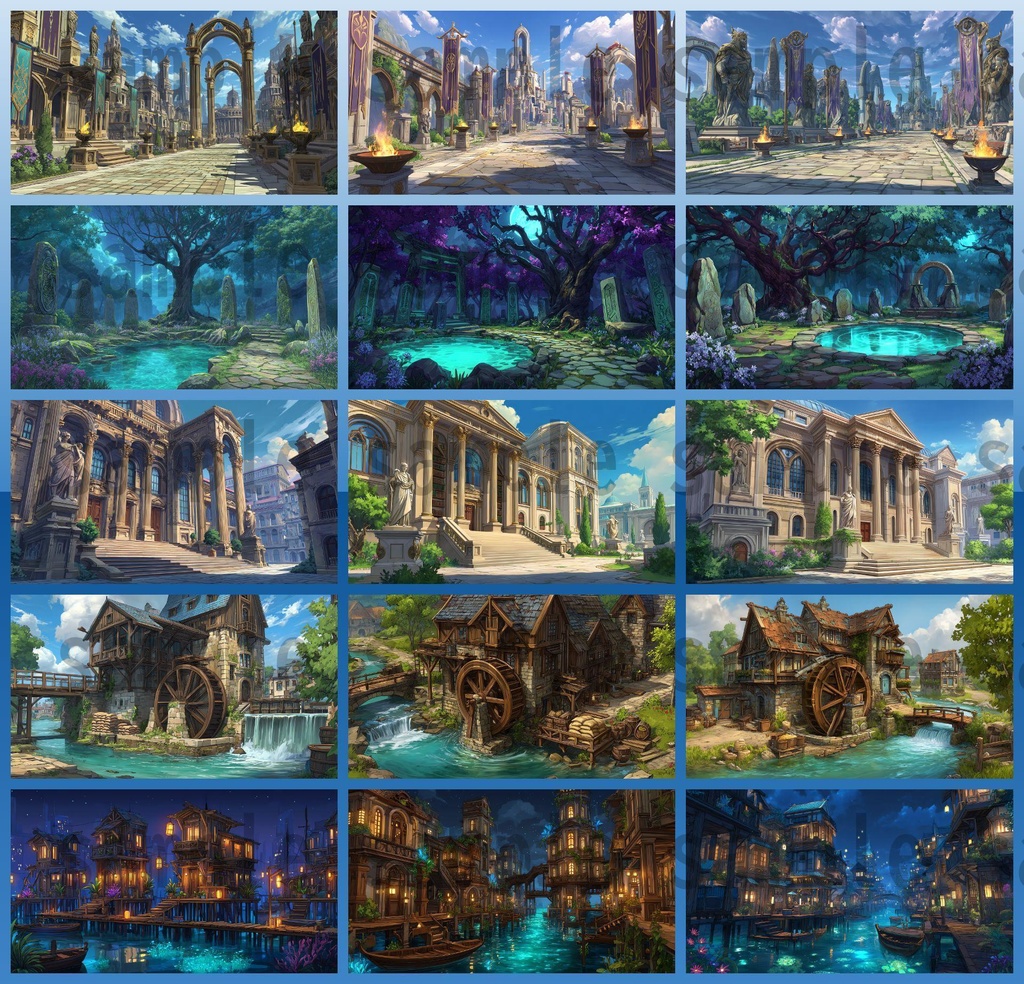 【282枚】ファンタジーRPGの街中の風景・背景イラスト【著作権フリー素材】