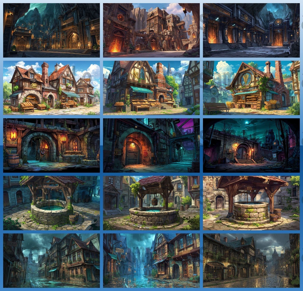 【282枚】ファンタジーRPGの街中の風景・背景イラスト【著作権フリー素材】