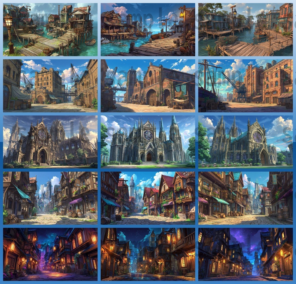 【282枚】ファンタジーRPGの街中の風景・背景イラスト【著作権フリー素材】