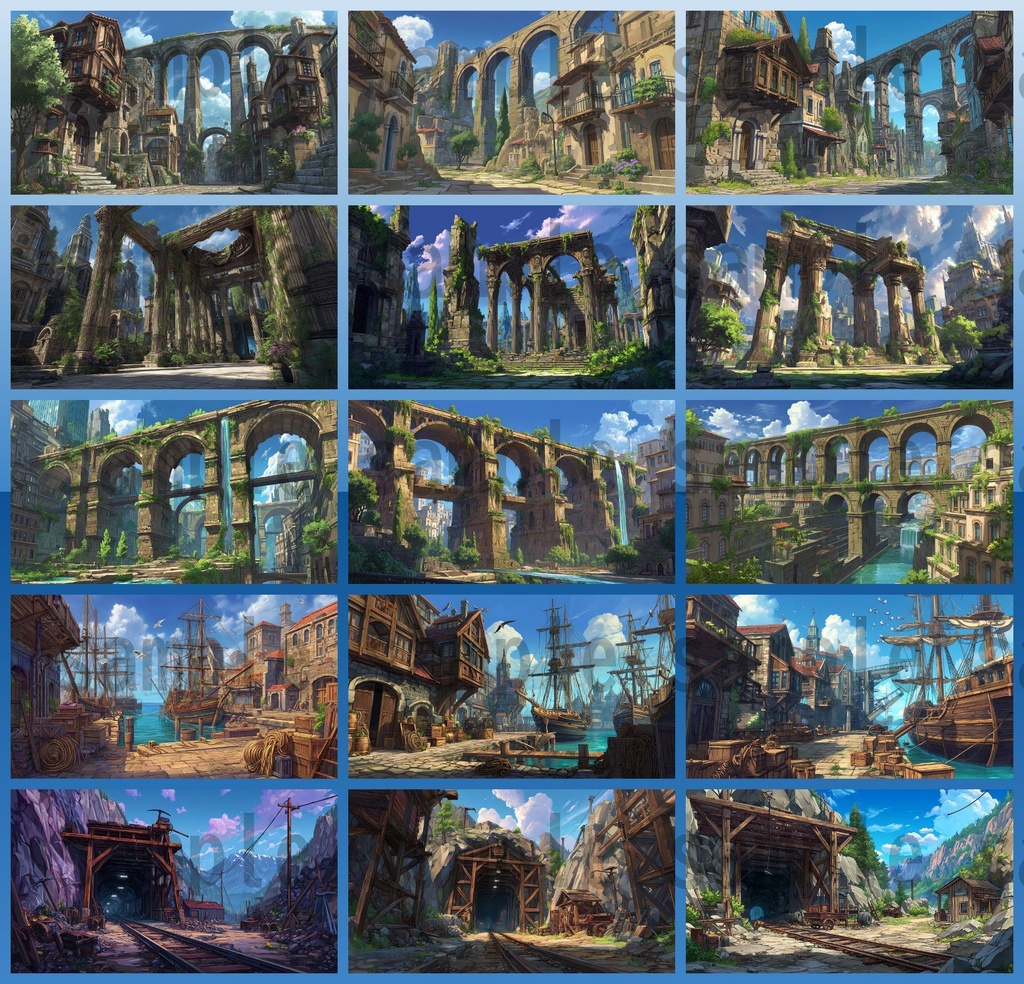 【282枚】ファンタジーRPGの街中の風景・背景イラスト【著作権フリー素材】