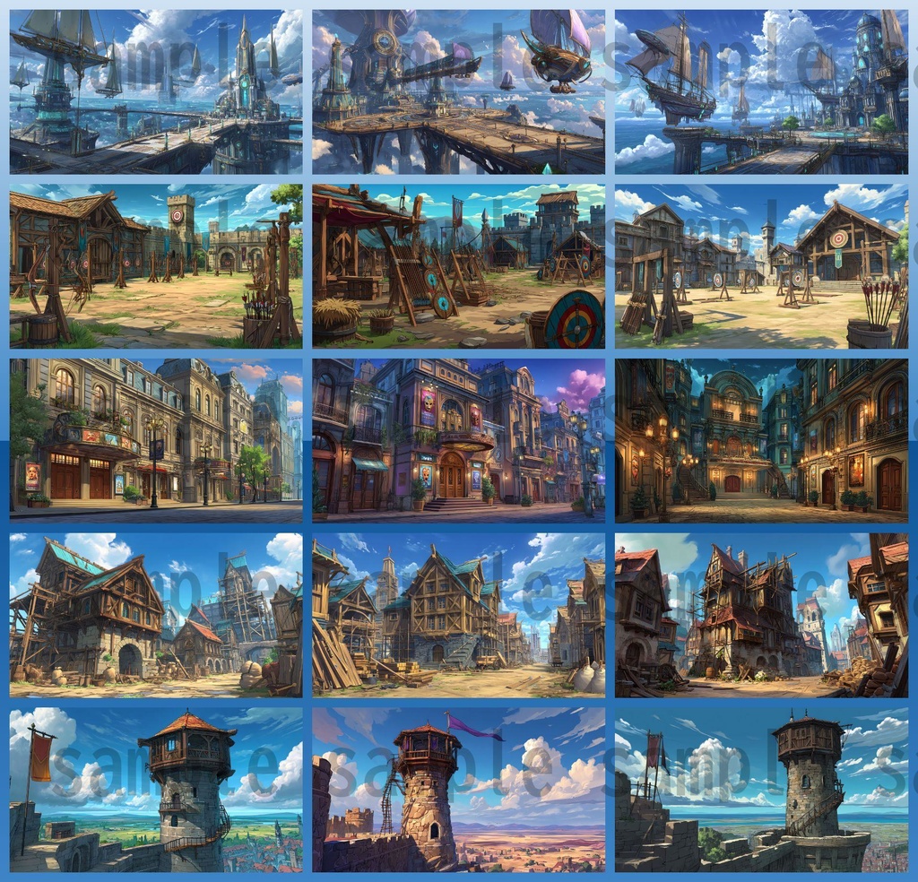 【282枚】ファンタジーRPGの街中の風景・背景イラスト【著作権フリー素材】