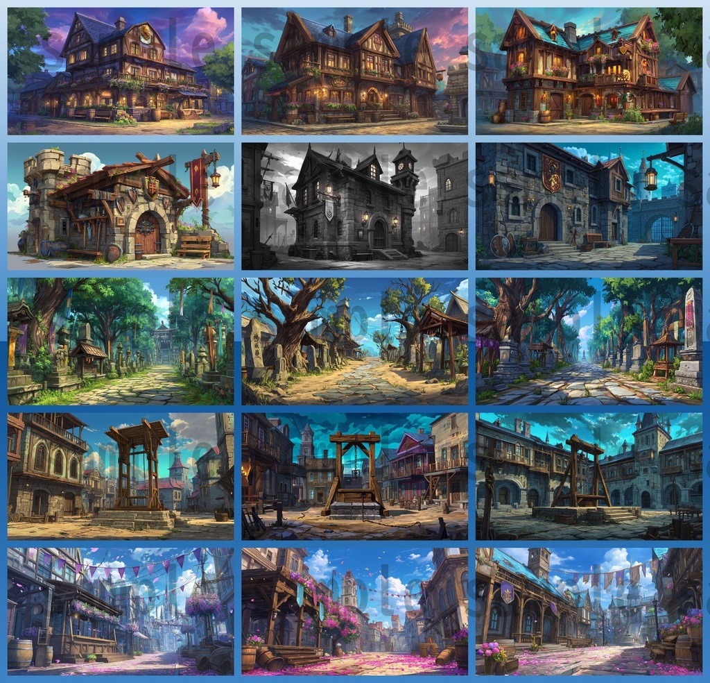 【282枚】ファンタジーRPGの街中の風景・背景イラスト【著作権フリー素材】