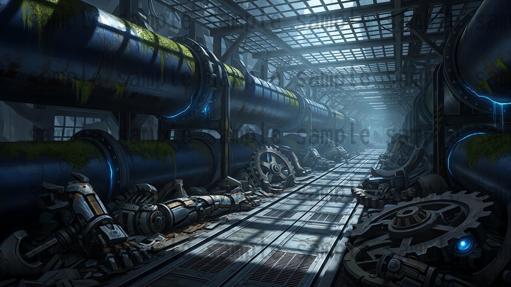 【141 枚】失われた超古代文明の機械遺跡(魔法×メカ) ファンタジー背景イラスト【著作権フリー】