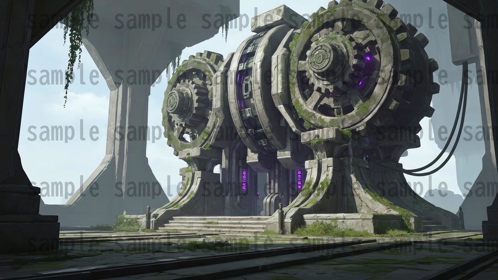 【141 枚】失われた超古代文明の機械遺跡(魔法×メカ) ファンタジー背景イラスト【著作権フリー】