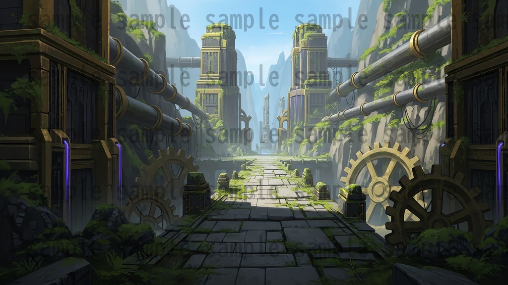 【141 枚】失われた超古代文明の機械遺跡(魔法×メカ) ファンタジー背景イラスト【著作権フリー】