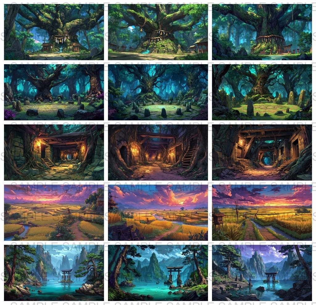 【198枚】古代日本風 ファンタジー背景イラスト【著作権フリー画像】