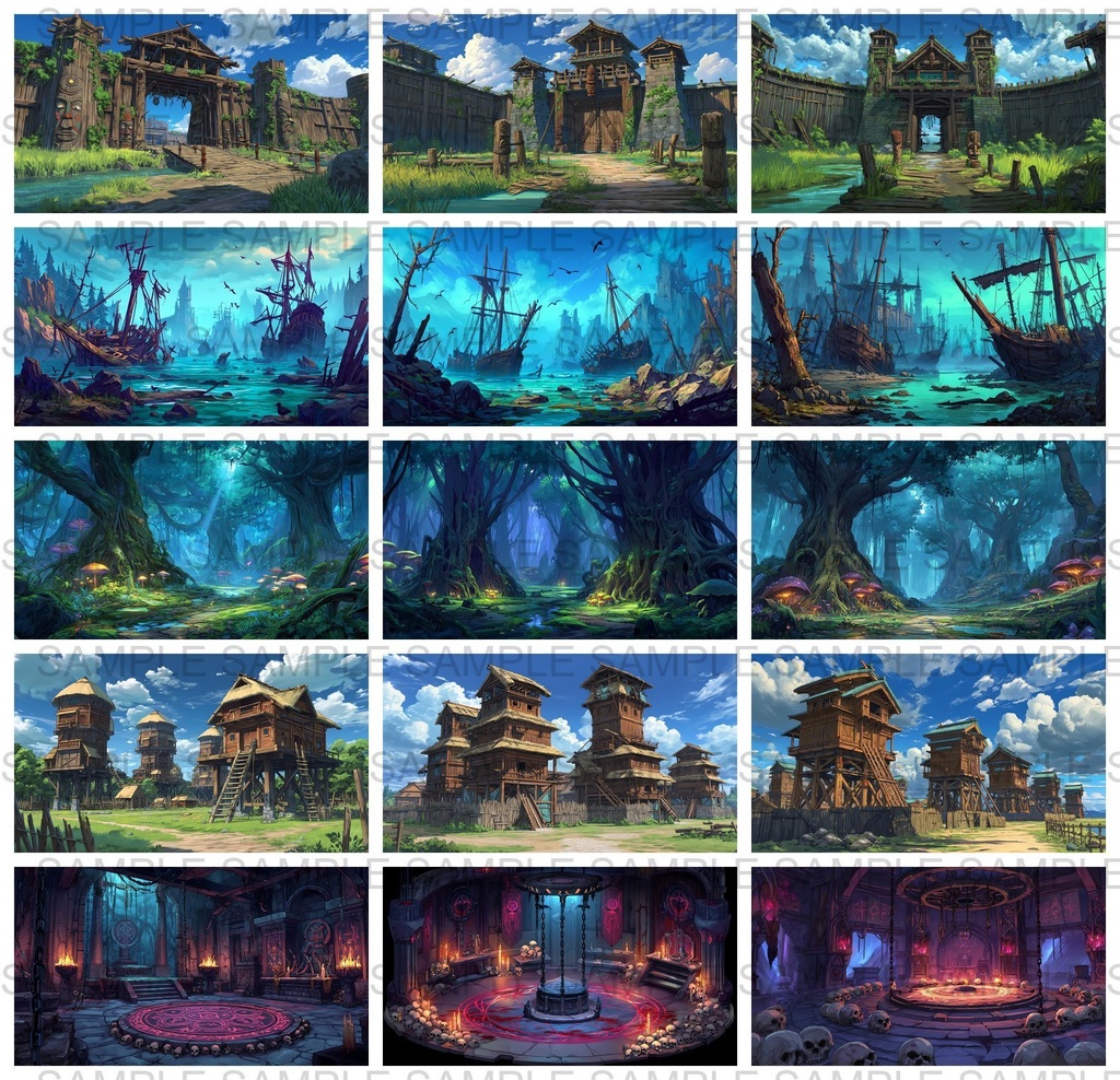 【198枚】古代日本風 ファンタジー背景イラスト【著作権フリー画像】