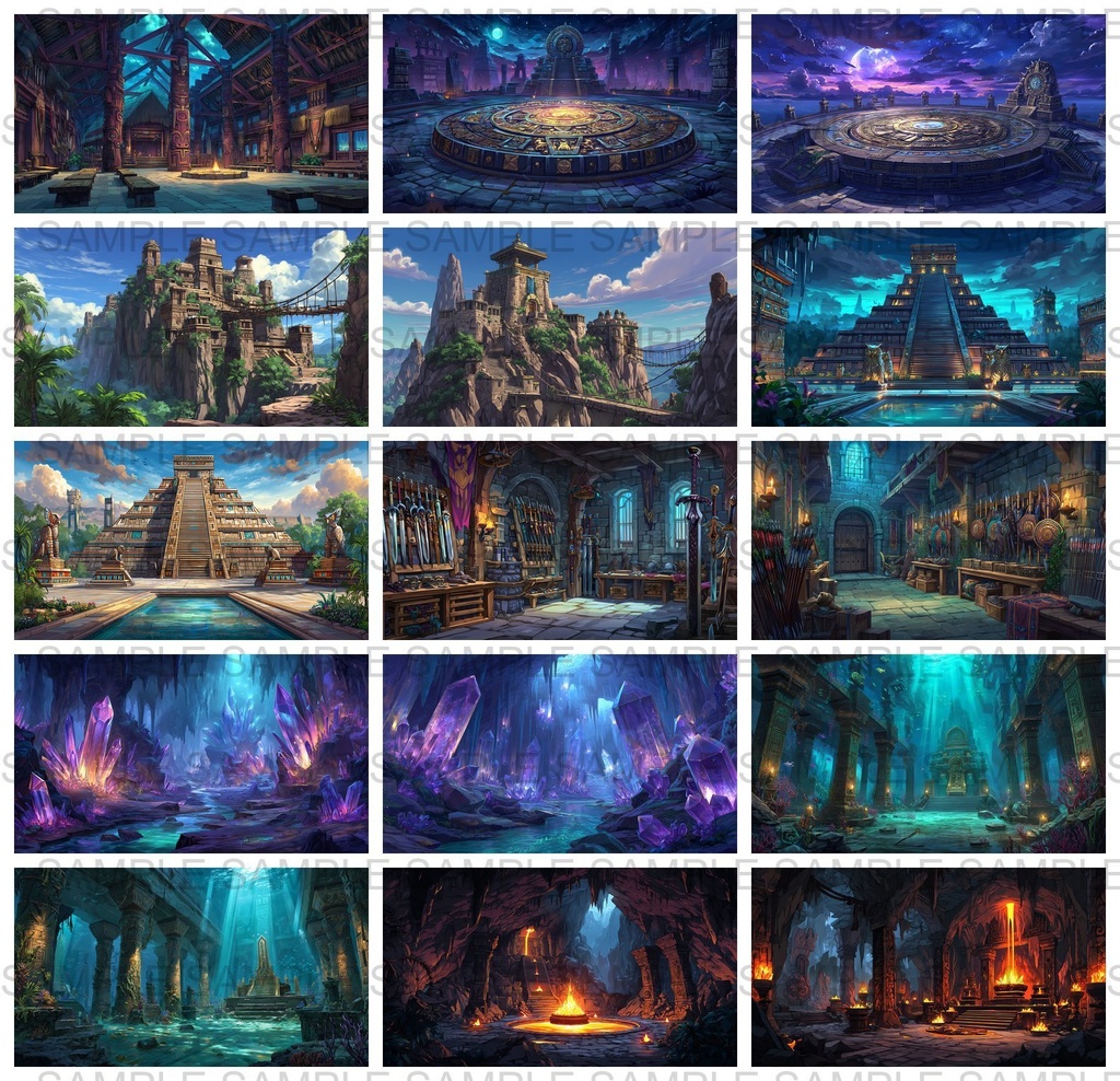 【 184 枚】 古代アステカ ファンタジー背景イラスト【著作権フリー画像】TRPG/ゲーム素材