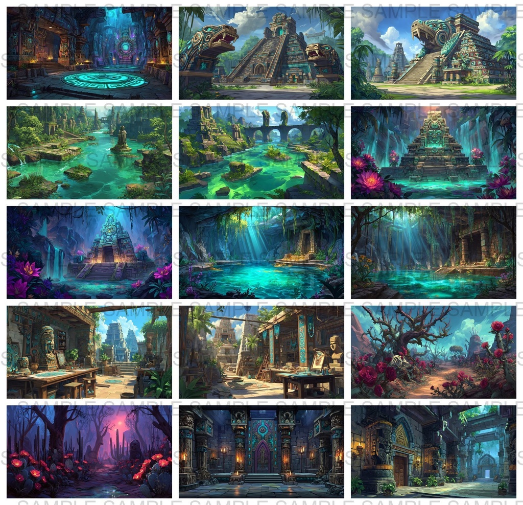 【 184 枚】 古代アステカ ファンタジー背景イラスト【著作権フリー画像】TRPG/ゲーム素材