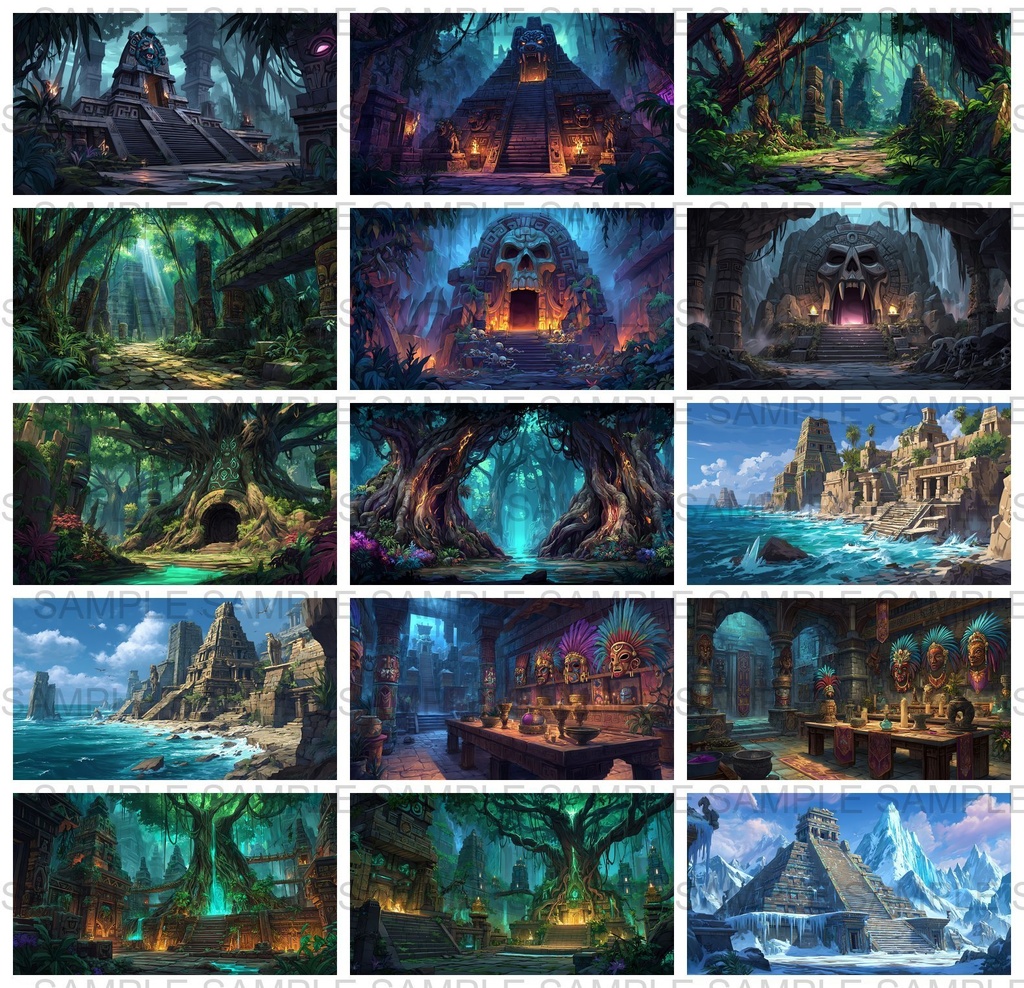 【 184 枚】 古代アステカ ファンタジー背景イラスト【著作権フリー画像】TRPG/ゲーム素材