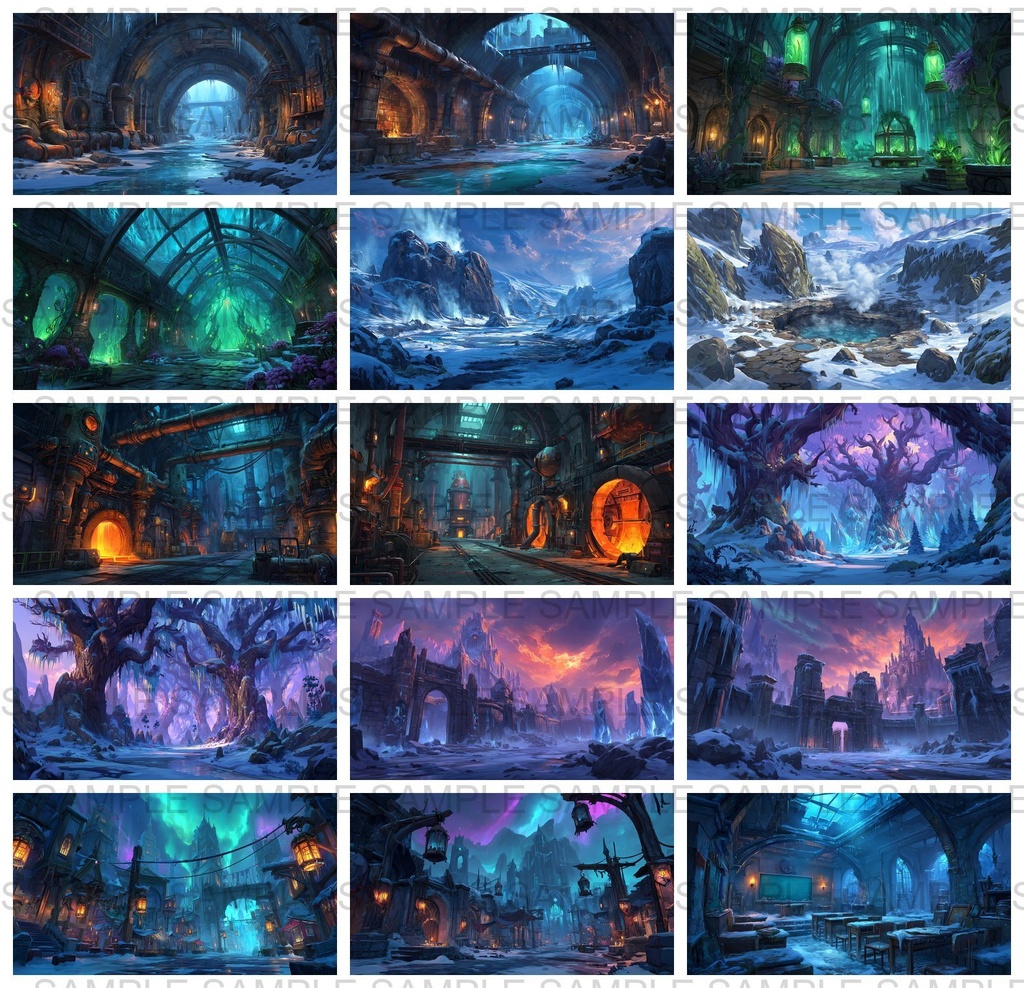 【 200枚】氷河地帯 ファンタジー背景イラスト【著作権フリー画像】TRPG/ゲーム素材