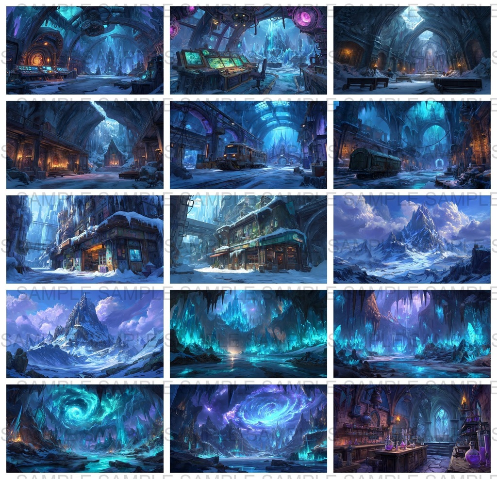 【 200枚】氷河地帯 ファンタジー背景イラスト【著作権フリー画像】TRPG/ゲーム素材