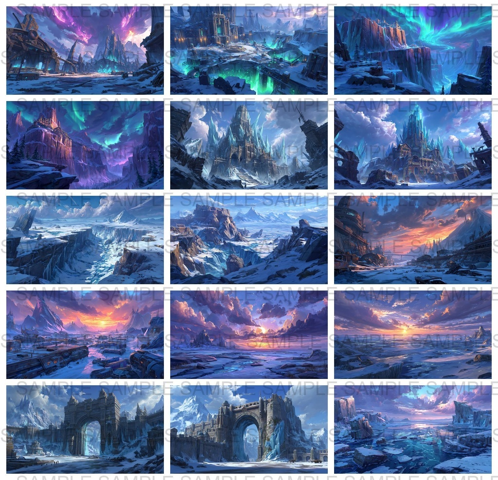 【 200枚】氷河地帯 ファンタジー背景イラスト【著作権フリー画像】TRPG/ゲーム素材