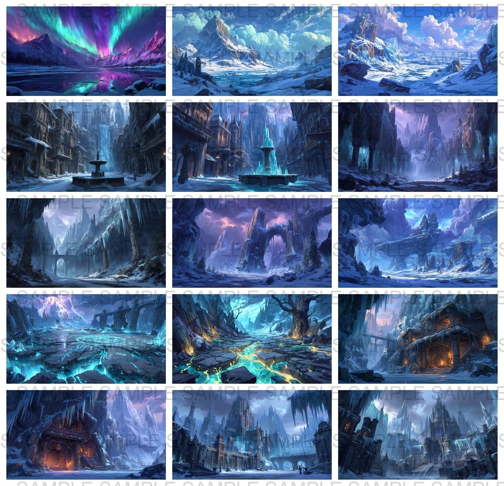 【 200枚】氷河地帯 ファンタジー背景イラスト【著作権フリー画像】TRPG/ゲーム素材