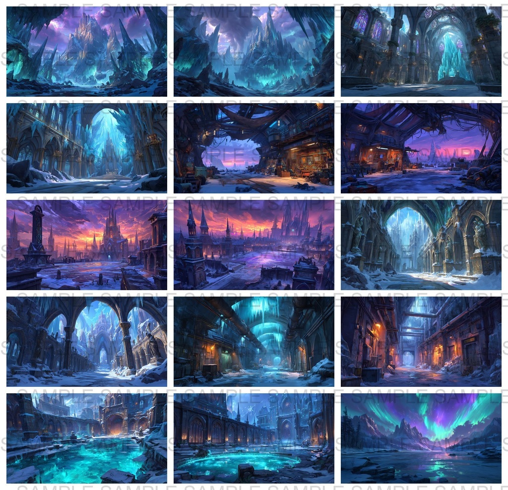 【 200枚】氷河地帯 ファンタジー背景イラスト【著作権フリー画像】TRPG/ゲーム素材